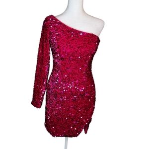 Sophia Thomas Style# 9004 Pink Sequin One Shoulder Bodycon Dress Size 0